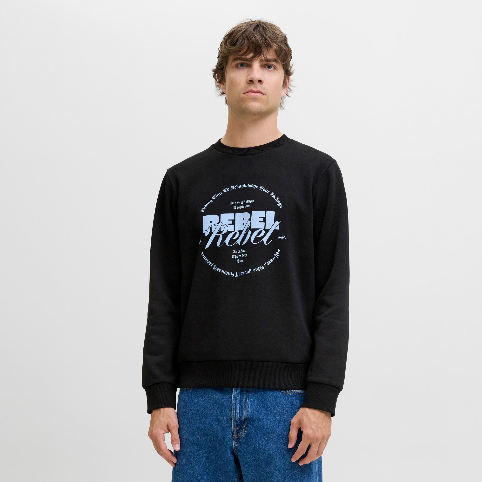 JJ Rebel Gray Crew Neck Sweater Heren | PlutoSport